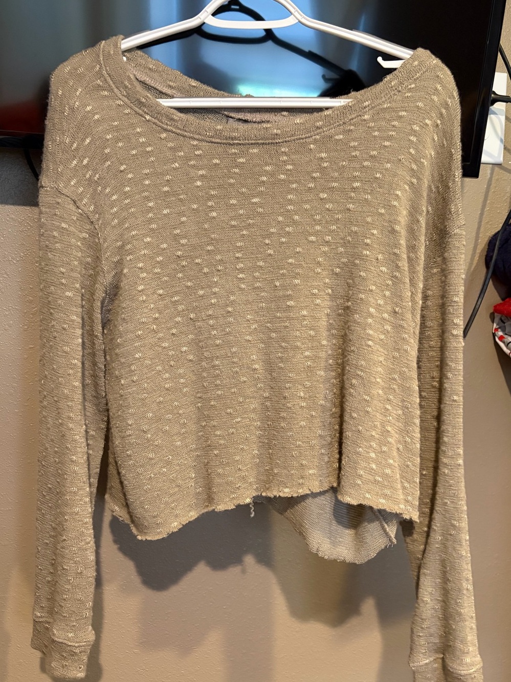 Agnes & Dora Taupe Cropped Dot-Texture Sweatshirt